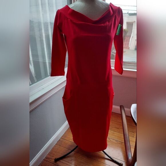 NWT Piao Liang fu shi  RED DRESS Stretchy Off Shoulder Size L - Picture 2 of 7
